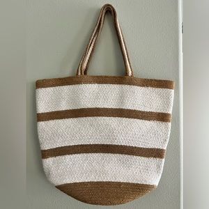 Virginia Wolf Ava White and Tan woven tote/beach bag